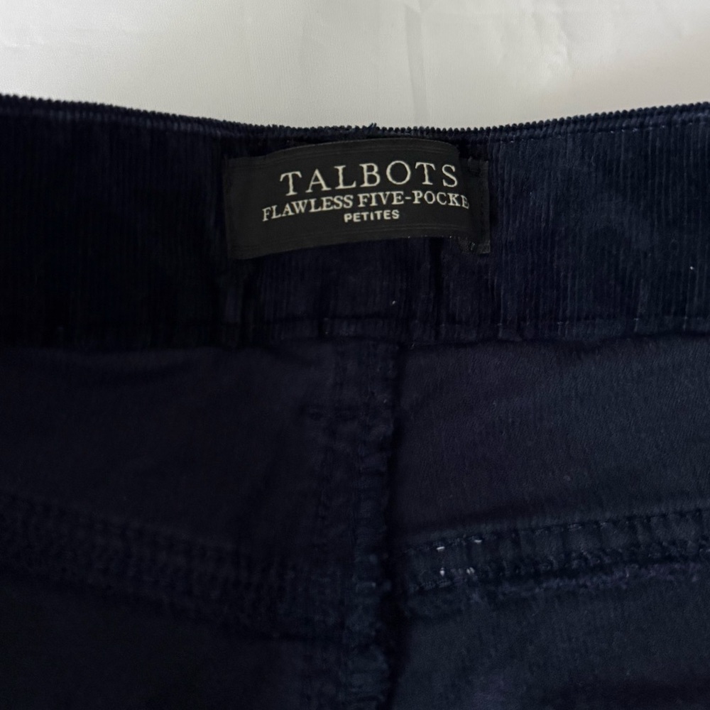 Talbots Flawless Five-Pocket Petites Navy Slim Ankle Frayed Hem Corduroy Pants - Picture 4 of 10